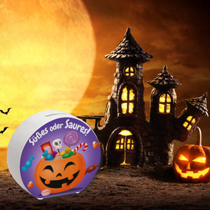 Süßes oder Saures Halloween Spardose mit lustigem Kürbis