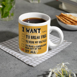 I want … Kaffeebecher mit bekannten Songtexten