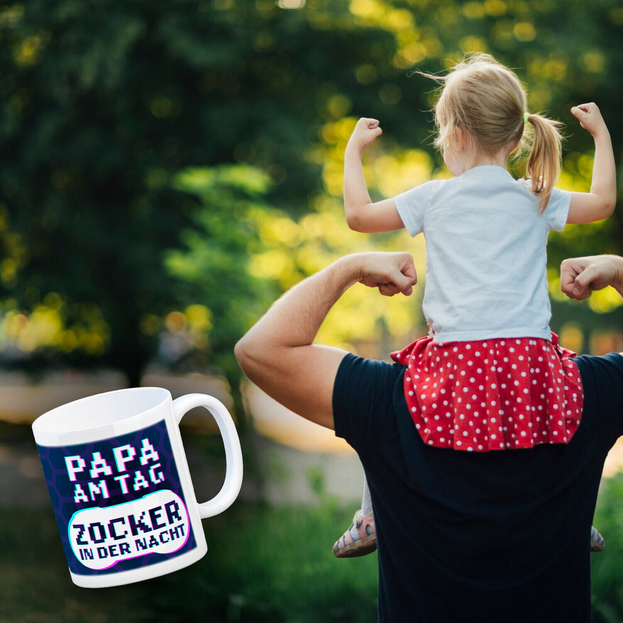 Papa am Tag - Zocker in der Nacht Kaffeebecher für Gamer und Väter
