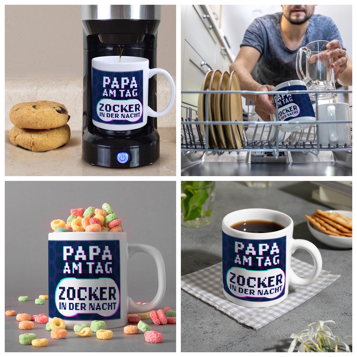 Papa am Tag - Zocker in der Nacht Kaffeebecher für Gamer und Väter
