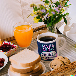 Papa am Tag - Zocker in der Nacht Kaffeebecher für Gamer und Väter