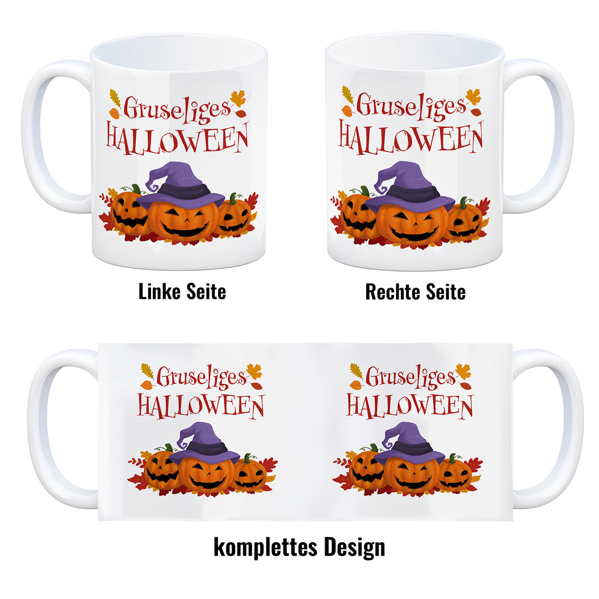 Gruseliges Halloween Kaffeebecher mit grinsenden Kürbissen