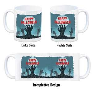 Happy Halloween Kaffeebecher mit gruseligen Zombiehänden