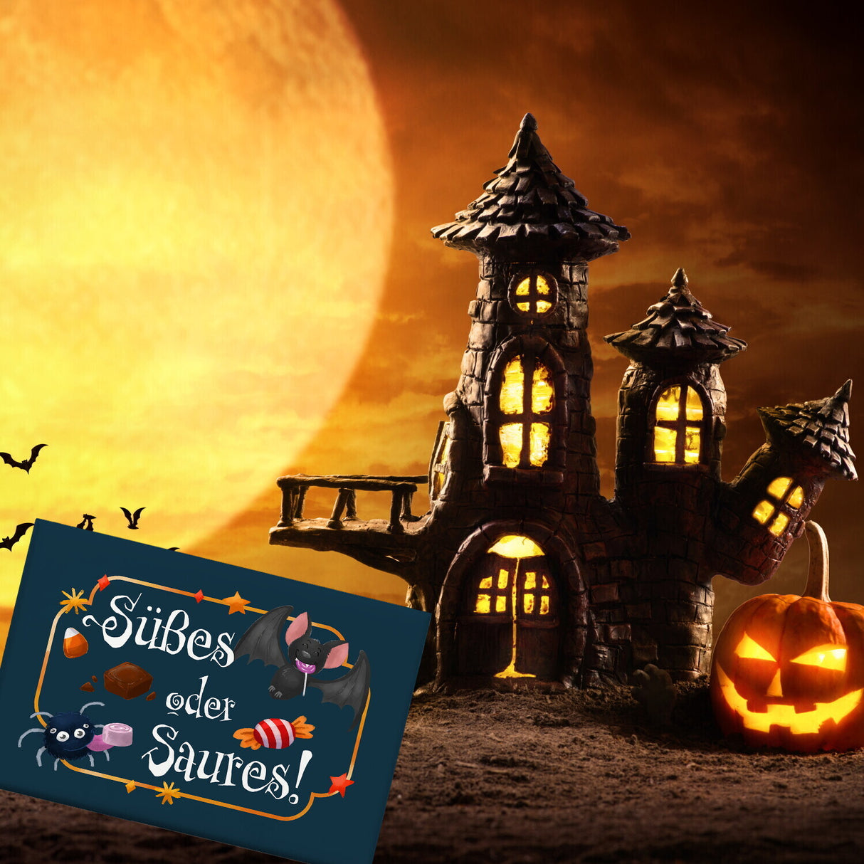 Süßes oder Saures Halloween Souvenir Magnet mit Spinne und Fledermaus