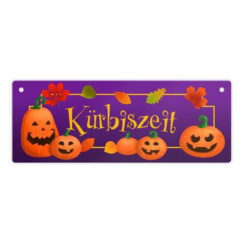 Kürbiszeit Metallschild mit lustigen Kürbisgesichtern