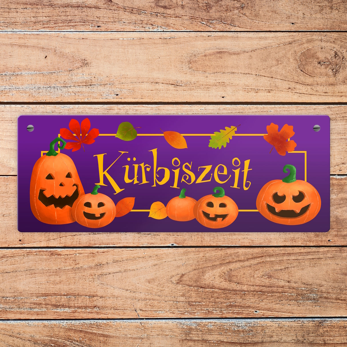Kürbiszeit Metallschild mit lustigen Kürbisgesichtern