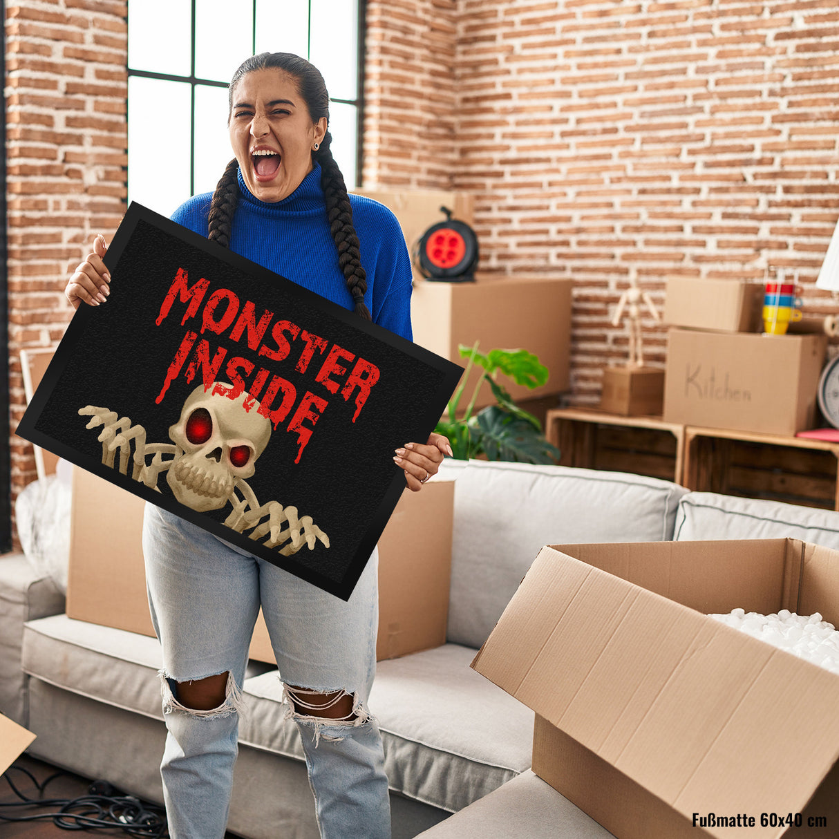 Monster Inside Halloween Fußmatte mit gruseligem Skelett Motiv