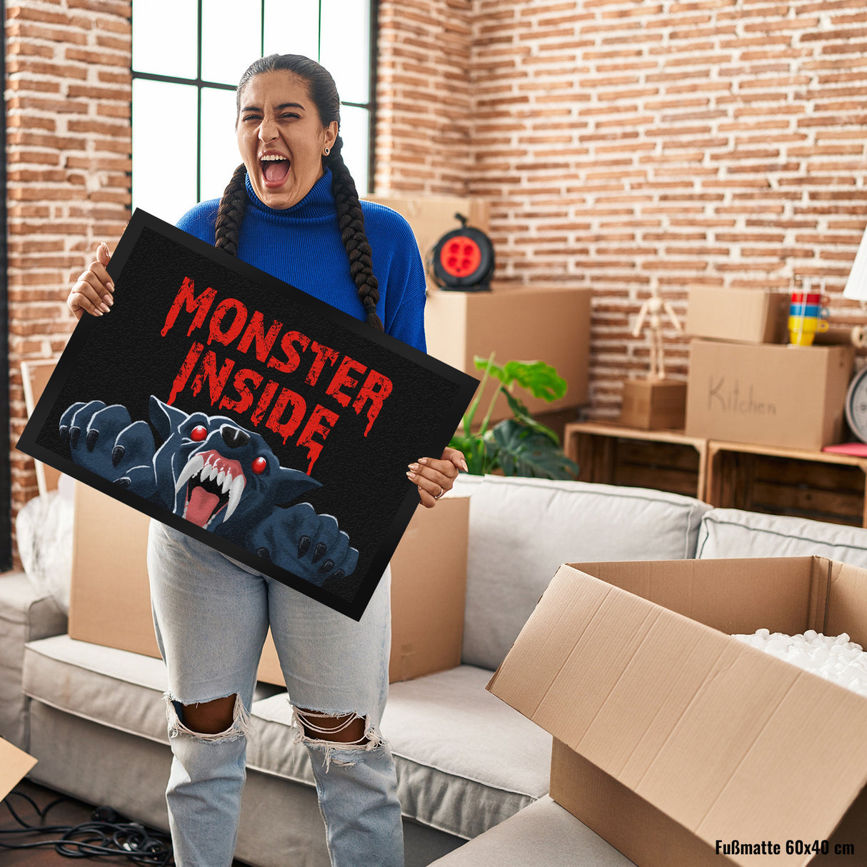 Monster Inside Halloween Fußmatte in 35x50 cm mit gruseligem Werwolf Motiv
