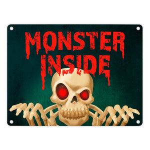 Monster Inside Halloween Metallschild mit gruseligem Skelett Motiv