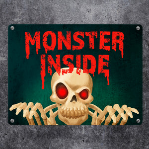 Monster Inside Halloween Metallschild mit gruseligem Skelett Motiv