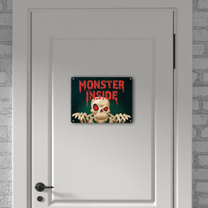 Monster Inside Halloween Metallschild mit gruseligem Skelett Motiv