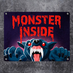 Monster Inside Halloween Metallschild in 15x20 cm mit gruseligem Werwolf Motiv