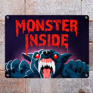 Monster Inside Halloween Metallschild in 15x20 cm mit gruseligem Werwolf Motiv