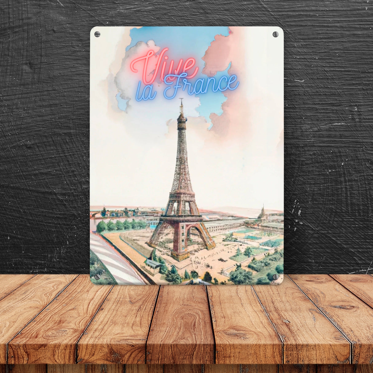Vive la France Eiffelturm Metallschild in 15x20 cm im retro Look zum Thema Paris