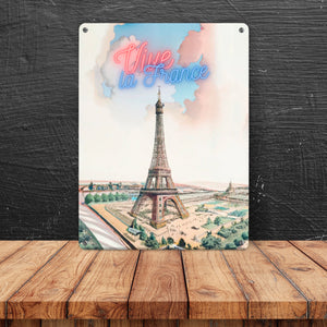 Vive la France Eiffelturm Metallschild in 15x20 cm im retro Look zum Thema Paris