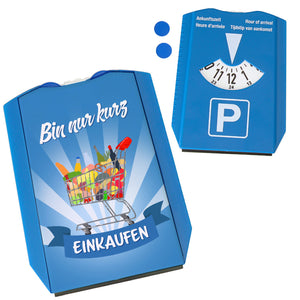 Bin nur kurz Einkaufen Parkscheibe mit zwei Einkaufswagenchips