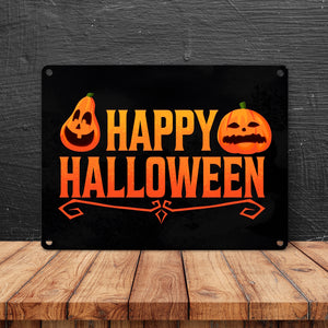 Happy Halloween Metallschild mit lustigen Kürbissen