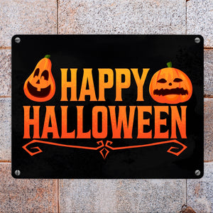 Happy Halloween Metallschild mit lustigen Kürbissen