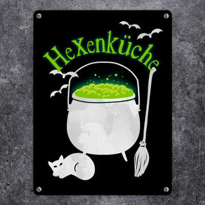 Hexenküche Metallschild mit Hexenkessel für Halloween