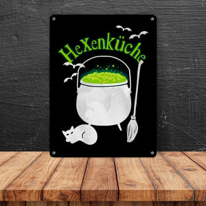 Hexenküche Metallschild mit Hexenkessel für Halloween