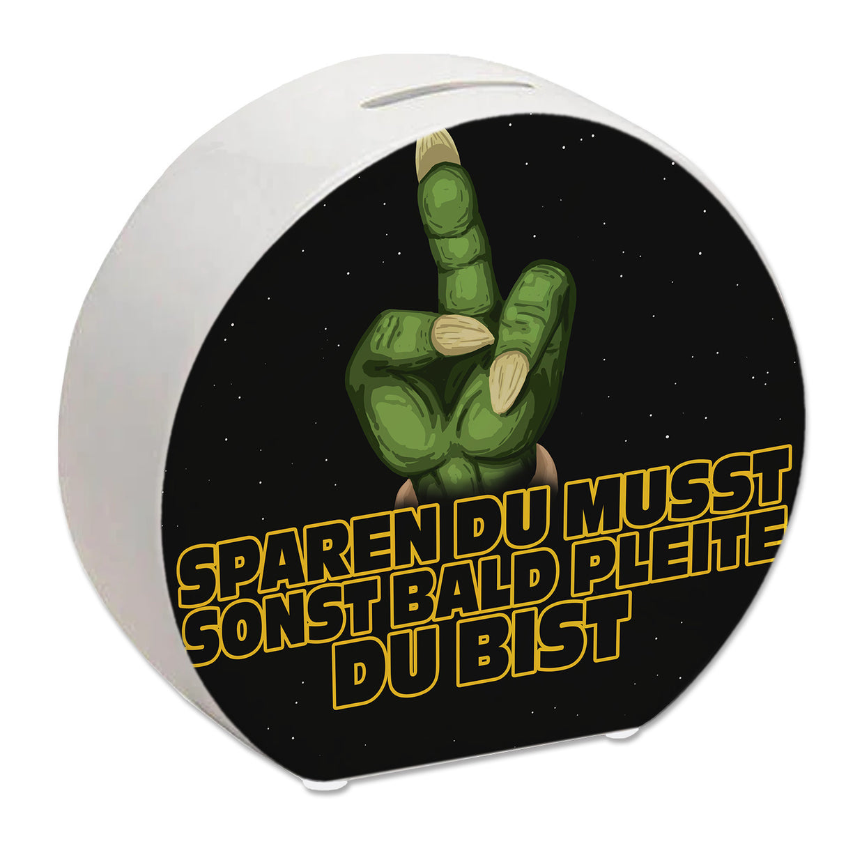 Sparen du musst sonst bald pleite du bist Spardose mit Sci-Fi Motiv
