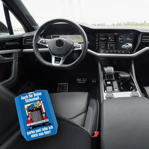Ruhezeit für LKW-Fahrer Comic Parkscheibe in blau