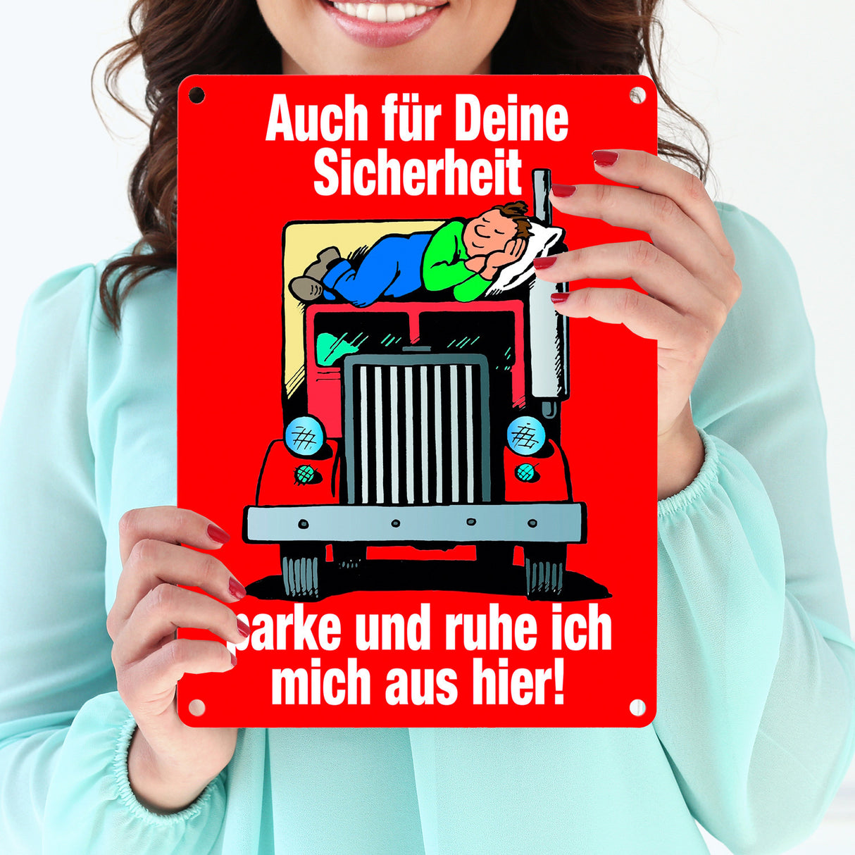 Ruhezeit für LKW-Fahrer Comic Metallschild
