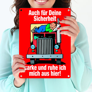 Ruhezeit für LKW-Fahrer Comic Metallschild