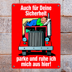 Ruhezeit für LKW-Fahrer Comic Metallschild