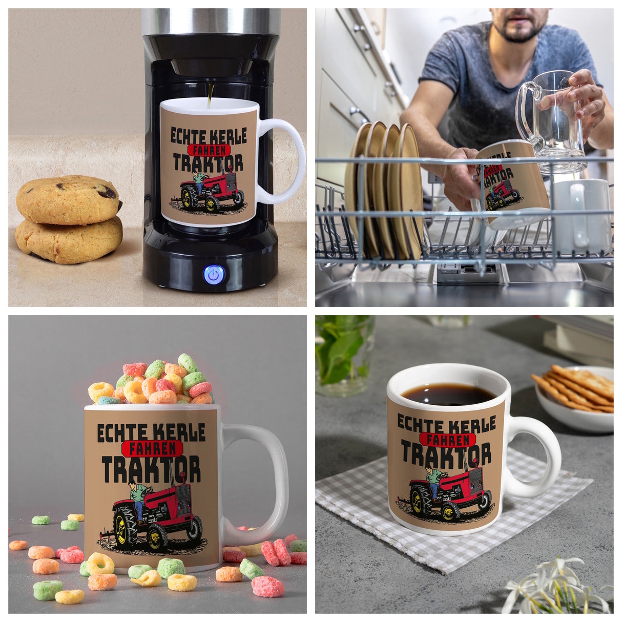 Echte Kerle fahren Traktor Kaffeebecher in braun