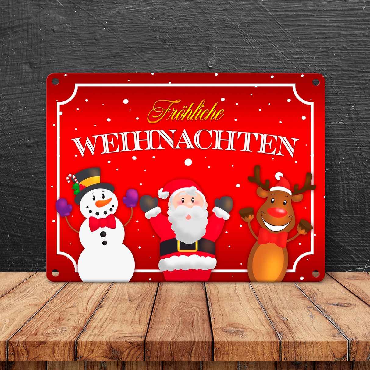 Fröhliche Weihnachten Metallschild mit Weihnachtsfiguren