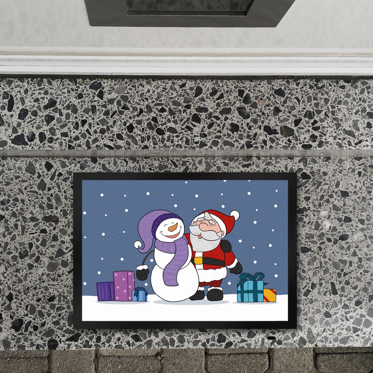 Schneemann und Weihnachtsmann Fußmatte