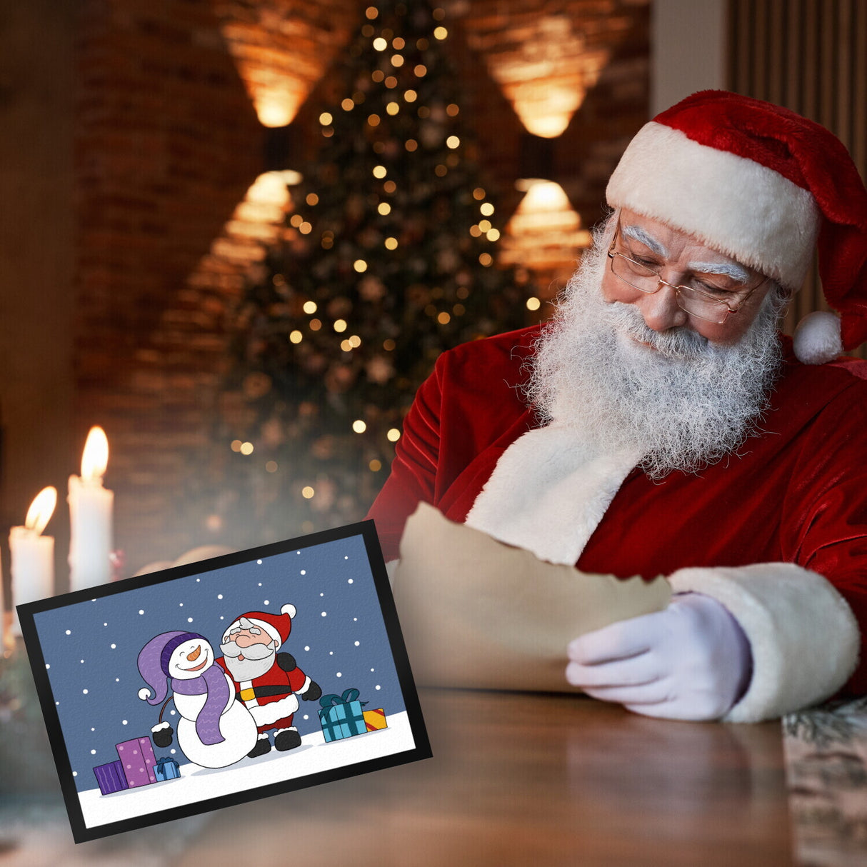 Schneemann und Weihnachtsmann Fußmatte