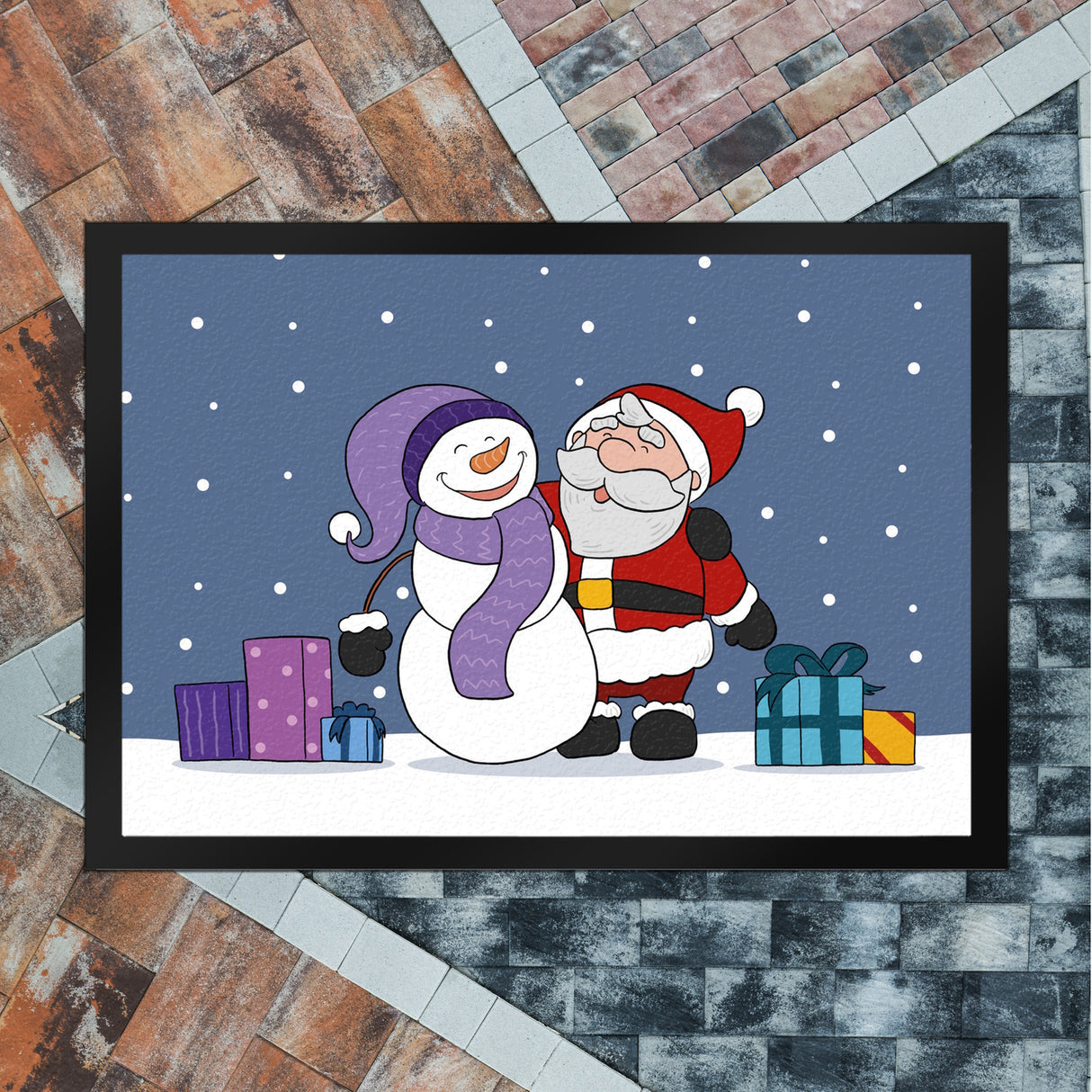 Schneemann und Weihnachtsmann Fußmatte