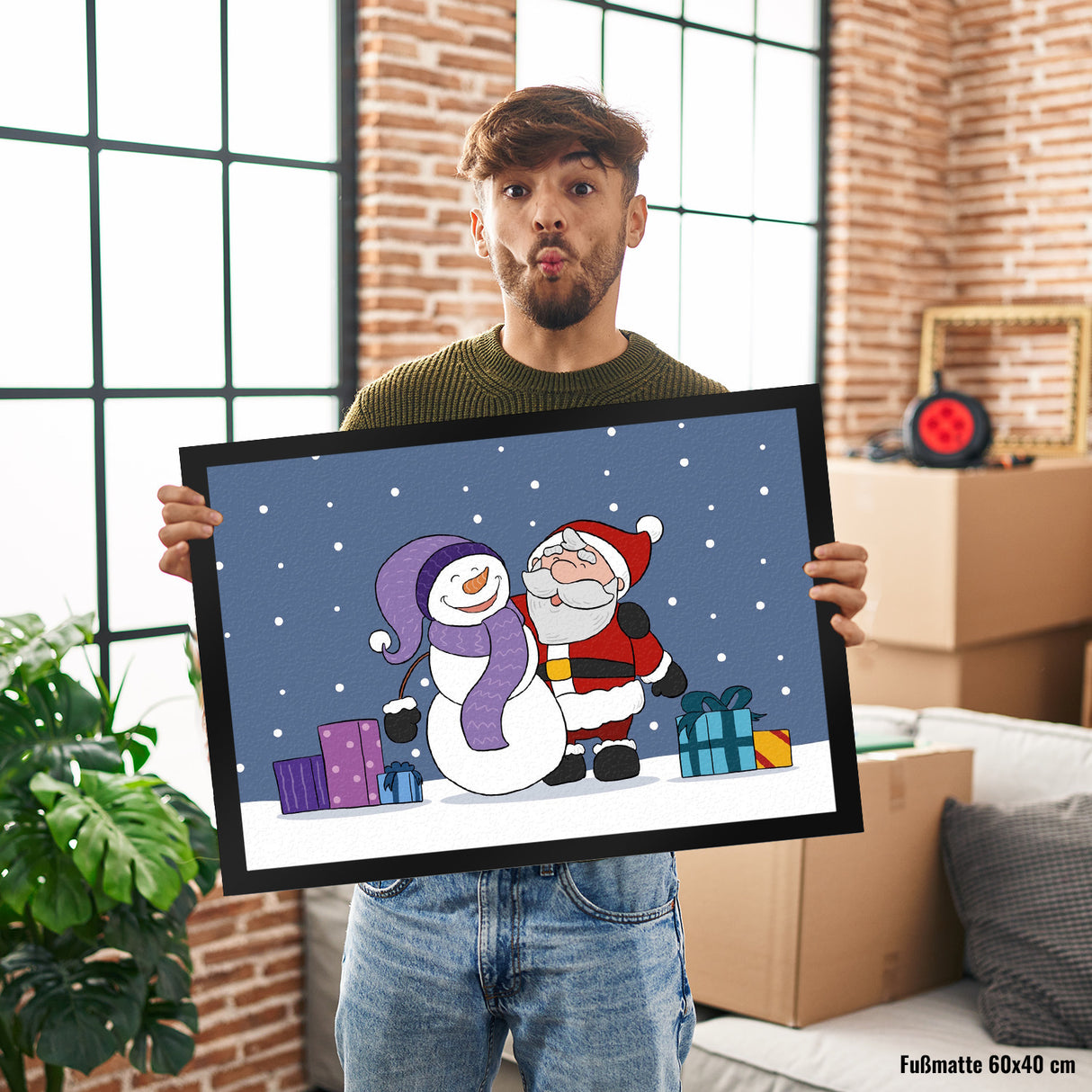 Schneemann und Weihnachtsmann Fußmatte