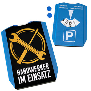 Handwerkereinsatz Parkscheibe mit 2 Einkaufswagenchips