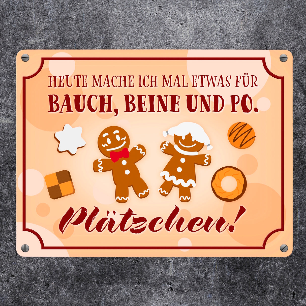 Heute mache ich Plätzchen Metallschild mit Lebkuchenfiguren