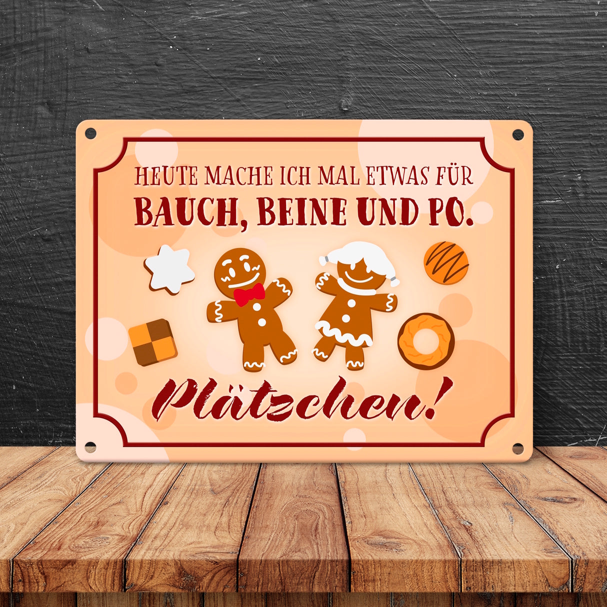 Heute mache ich Plätzchen Metallschild mit Lebkuchenfiguren