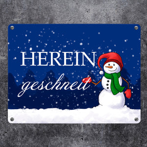 Hereingeschneit Schneemann Metallschild