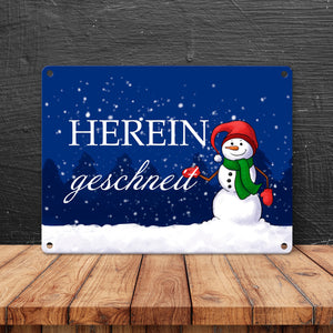 Hereingeschneit Schneemann Metallschild