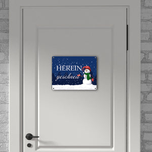 Hereingeschneit Schneemann Metallschild