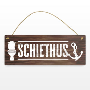 Schiethus Plattdeutsch Metallschild für die Toilette in braun