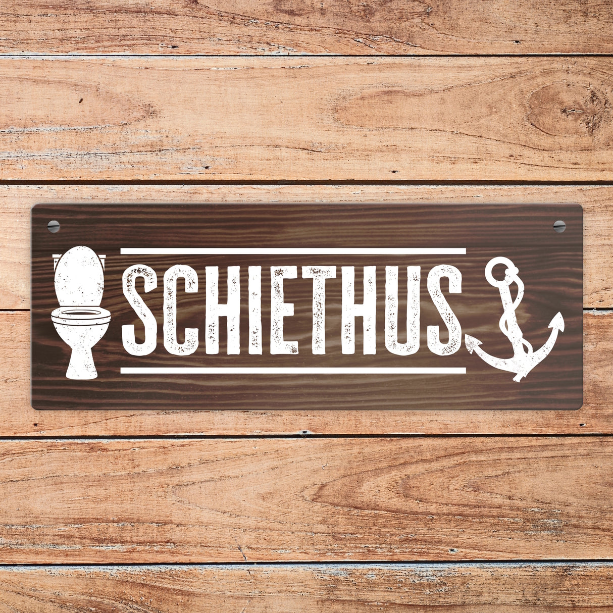 Schiethus Plattdeutsch Metallschild für die Toilette in braun
