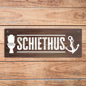 Schiethus Plattdeutsch Metallschild für die Toilette in braun