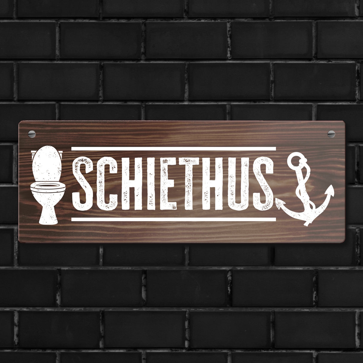 Schiethus Plattdeutsch Metallschild für die Toilette in braun