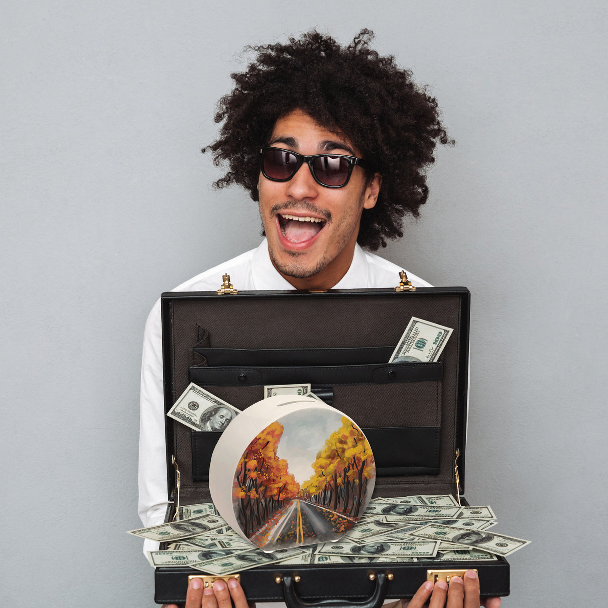 Allee im Herbst Spardose in Wasserfarbenoptik