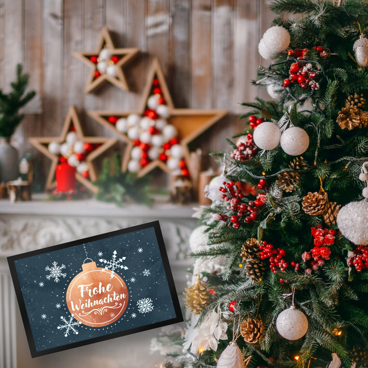 Frohe Weihnachten Christbaumkugel Fußmatte