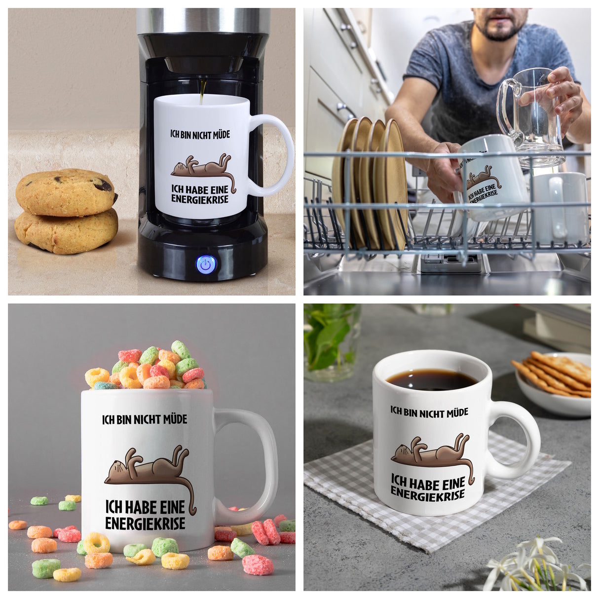 Bin nicht müde ich habe eine Energiekrise Katze Kaffeebecher