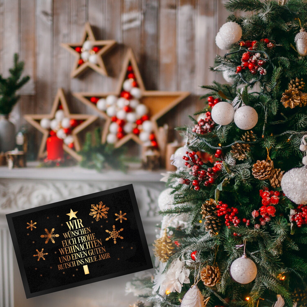 Frohe Weihnachten & einen guten Rutsch Christbaum Fußmatte