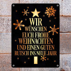 Frohe Weihnachten & einen guten Rutsch Christbaum Metallschild